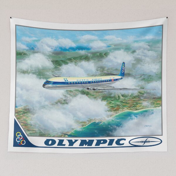 Aperçu de l'œuvre Affiche Olympic Airways De Havilland DH.106 Comet 4B créée et vendue par Georgios Moris.