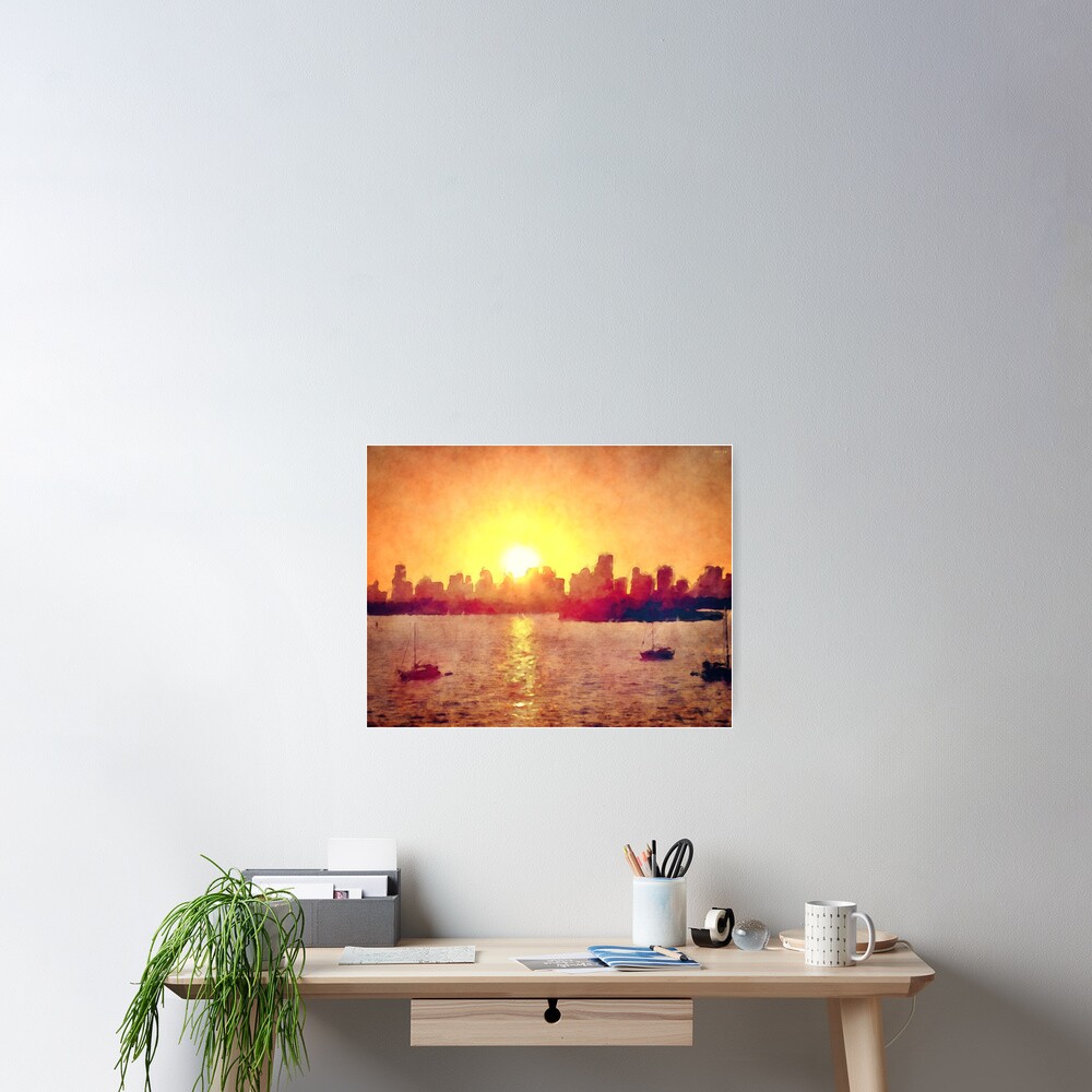 Sunset Over Miami Florida Poster