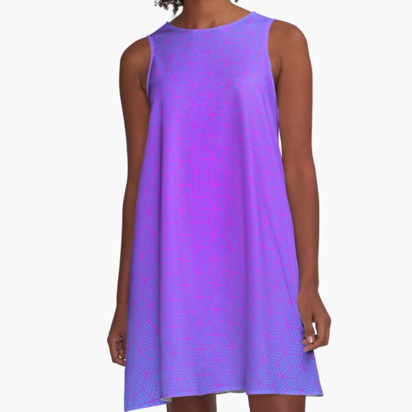 Pink and blue striped cubes pattern A-Line Dress