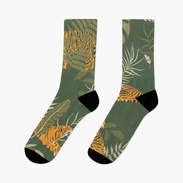 Item preview, Abstract Jungle Pattern with Tropical Pastel Green Colors Leaves and Tigers.  designed and sold by digoarpi.