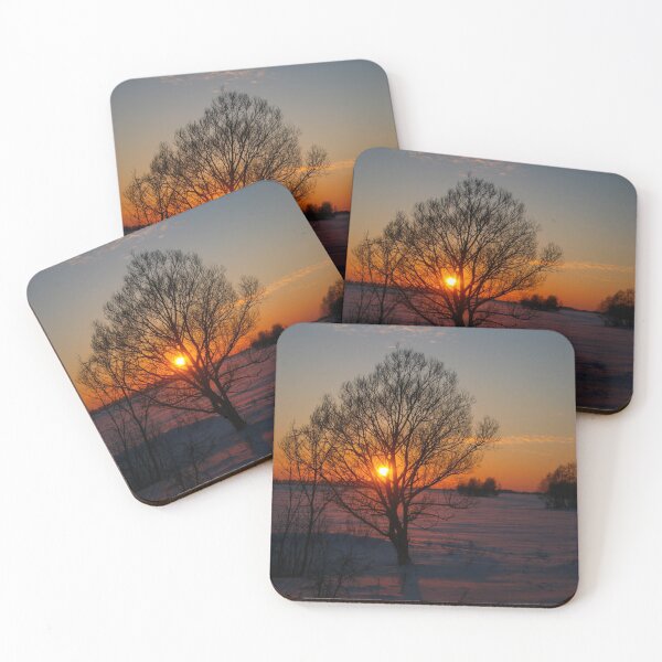 Item preview, Sunset winter landscape with snow-covered road in violet and pink colors designed and sold by Olga Berlet.