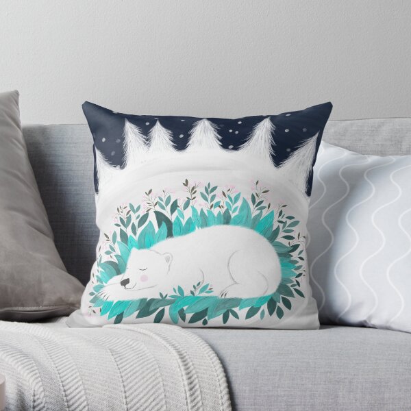 hibernating polar bear illustration Throw Pillow