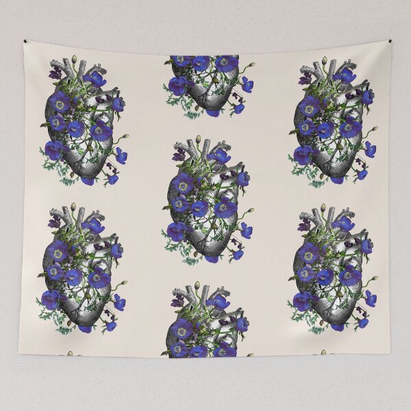 Item preview, Floral Human heart with blue anemones, vintage effect designed and sold by Collagedream.