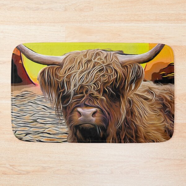 Item preview, Highland cow with African sunset design  designed and sold by TrippyEarth.