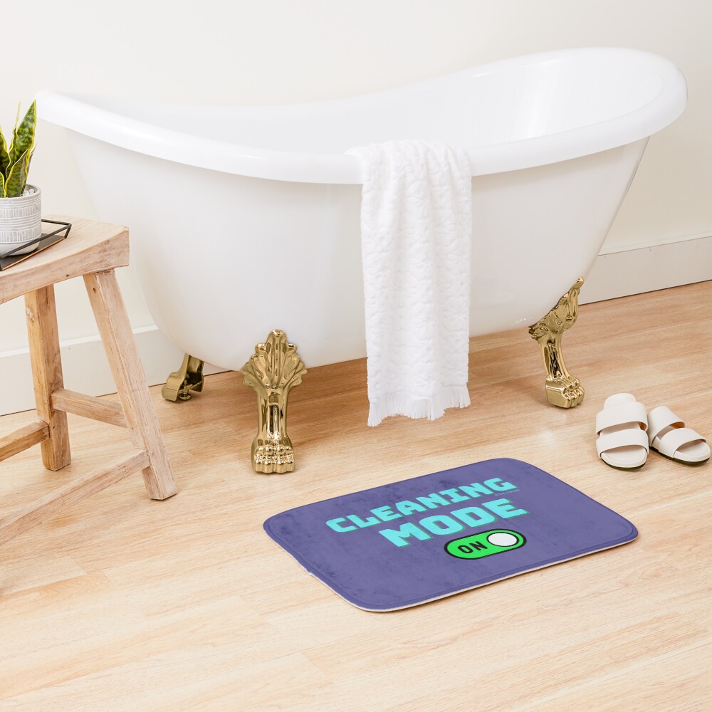 Retro Cleaning Mode Game Button - House Cleaning Humor Bath Mat