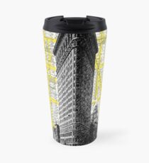 Taza de viaje 1905 Flatiron Building con mapa detrás de la ciudad de Nueva York