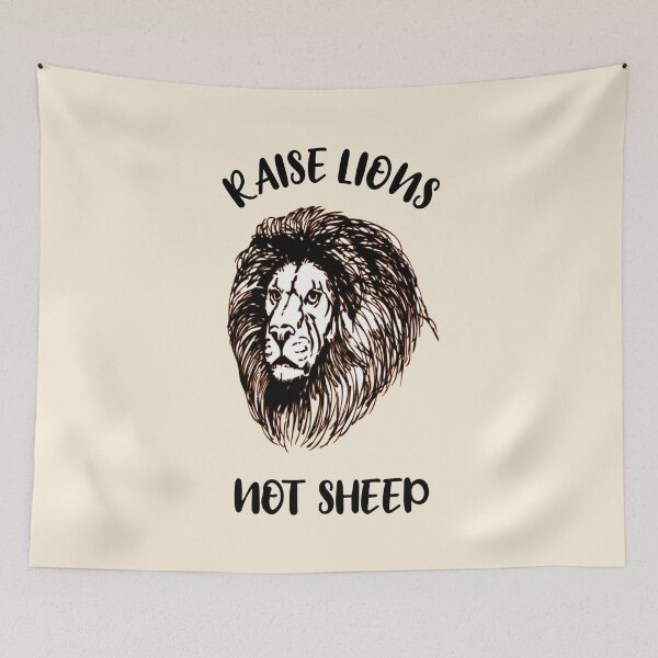 Item preview, Raise lions not sheep quote vintage off-white, black and dark brown white lion head - aesthetic cursive black typography designed and sold by Deegital18.