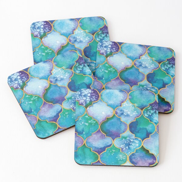 Item preview, Hand painted Moroccan Trellis tile Pattern in blue and gold designed and sold by RubatoArts.