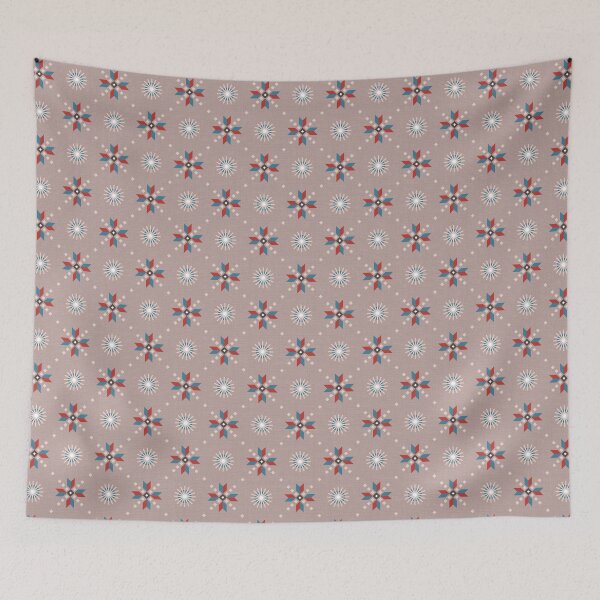 Item preview, Geometric retro stars in red and blue on light brown, seamless pattern designed and sold by colorofmagic.