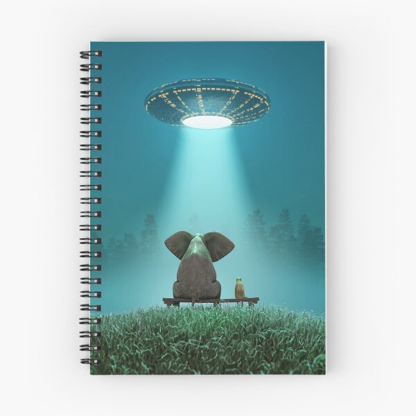 Item preview, elephant and dog look at a flying saucer  designed and sold by Mike Kiev art.