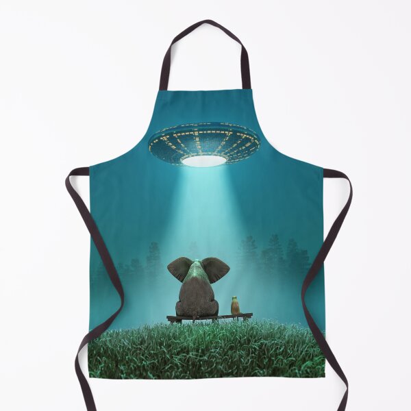 Item preview, elephant and dog look at a flying saucer designed and sold by Mike Kiev art.