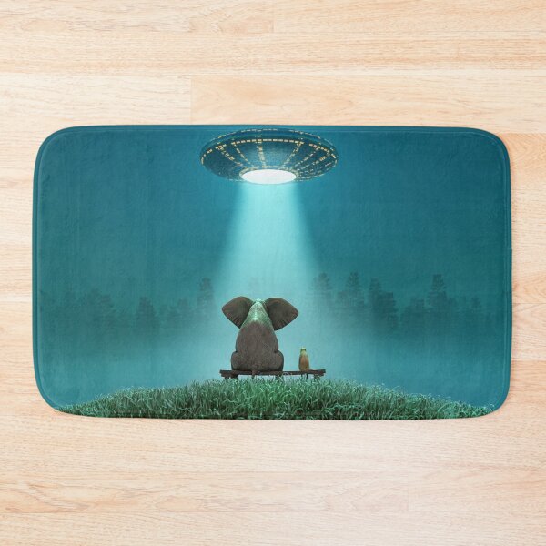 Item preview, elephant and dog look at a flying saucer  designed and sold by Mike Kiev art.