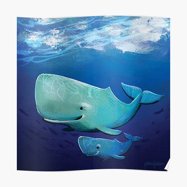 Whale mom and kid Poster