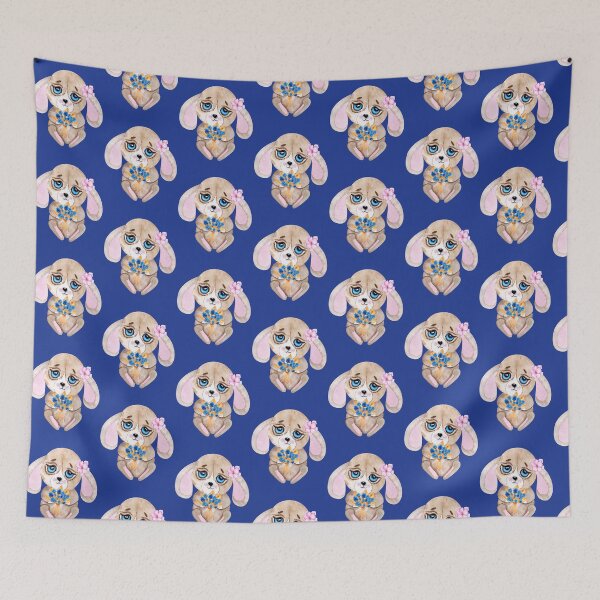 Item preview, Little Bunny Rabbit with gorgeous blue eyes and "forget-me-not " flowers designed and sold by irinagingercat.