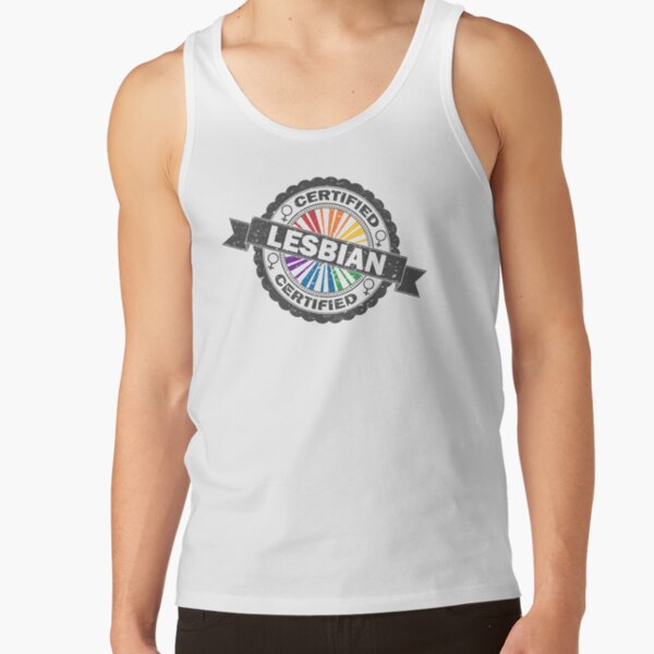 Certified Lesbian Pride Seal of Approval with Rainbow Flag Background Tank Top