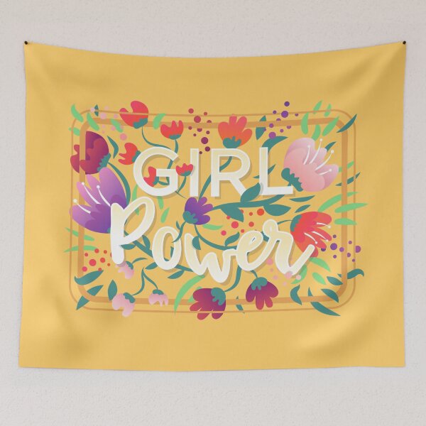 Aperçu de l'œuvre Girl Power - Typographie florale sur fond jaune ensoleillé créée et vendue par VerryBerry.