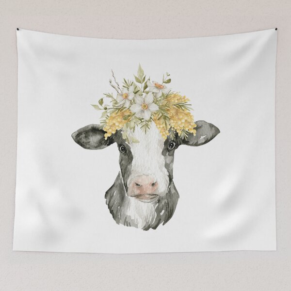 Item preview, Cow with Flower Crown - Watercolor  designed and sold by CottonwoodToo.