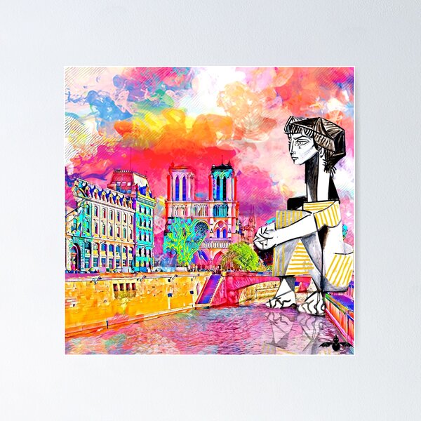Item preview, Notre-Dame de Paris on fire and the Portrait Of Jacqueline Roque designed and sold by EkaArtShop.