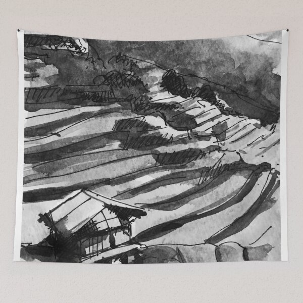 Item preview, Vietnam Terece Fields Black and White Watercolor Painting designed and sold by TheJoeyStudio.