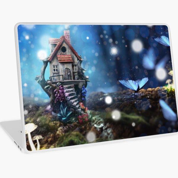 Enchanted, Magical Fairy Garden with Glowing Butterflies and Mushrooms - Stunning Fantasy Artwork Laptop Skin