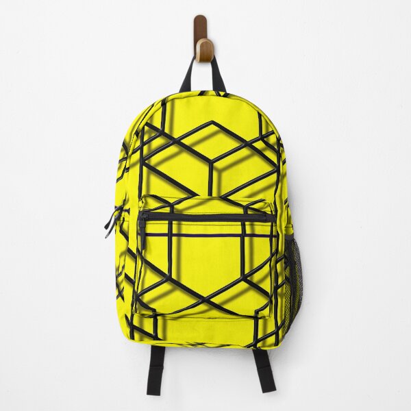 Item preview, Hexagon geometric web pattern with 3D feel in black with contrasting yellow background designed and sold by CiniArt.