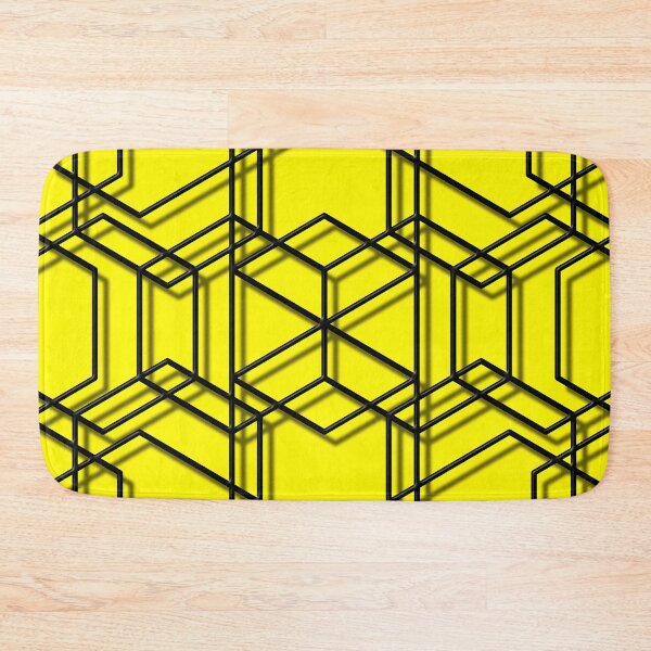 Item preview, Hexagon geometric web pattern with 3D feel in black with contrasting yellow background designed and sold by CiniArt.