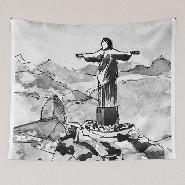 Item preview, Rio De Janeiro Brazil Black and White Watercolor Painting designed and sold by TheJoeyStudio.