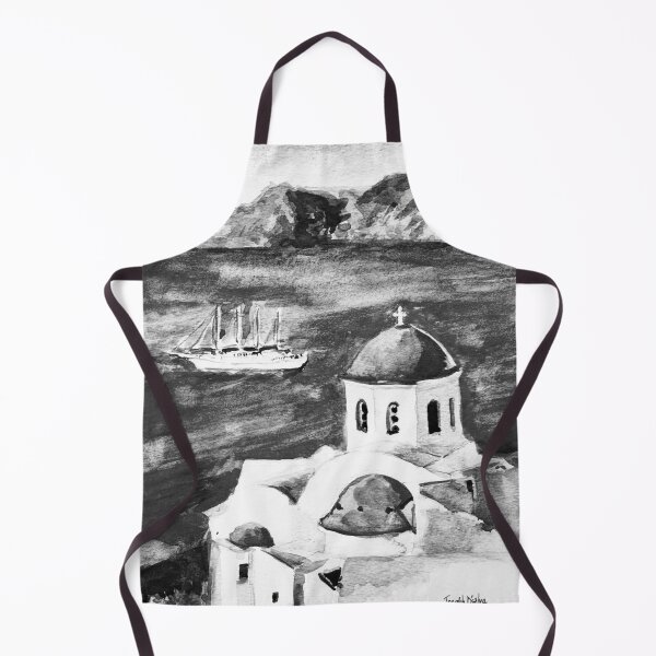 Item preview, Santorini Landscape Greece Black and White Watercolor Painting designed and sold by TheJoeyStudio.