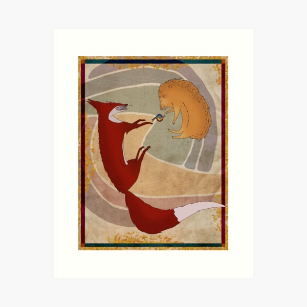 Fox and Hedgehog, Play-Fighting or Serious? Art Print