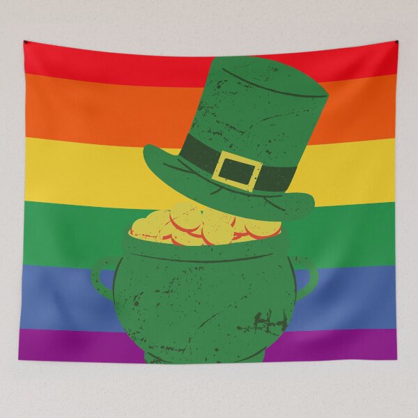 Item preview, Pot of gold and leprechaun hat on rainbow background designed and sold by fowons.