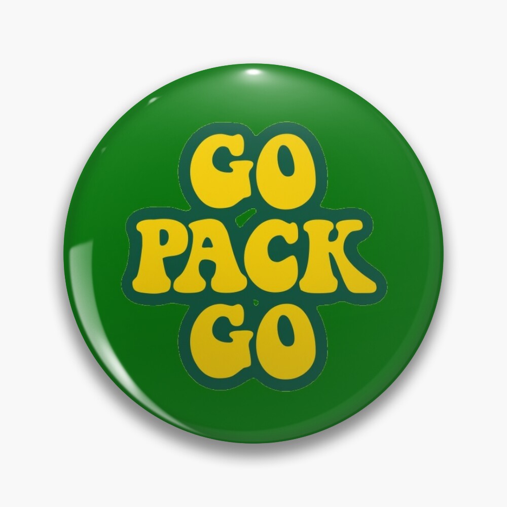 Button for Sale mit 'Go Pack Go gelbe und grüne digitale Kunst für