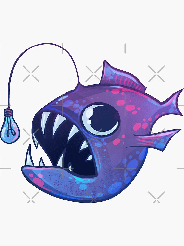 Round Pinback Button Pin Brooch Purple Silly Angler Fish Cartoon – Shinobi  Stickers