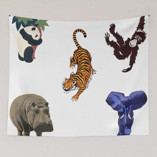 Item preview, zoo animals sticker pack, tiger, monkey, hippo, elephant, panda designed and sold by Nostrathomas66.