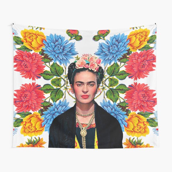 Item preview, Frida Kahlo print, flowers, color on white Mexican tablecloth designed and sold by Adriana C (All about Frida).