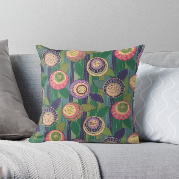 Faux Embroidered Patchwork Flower Garden Throw Pillow