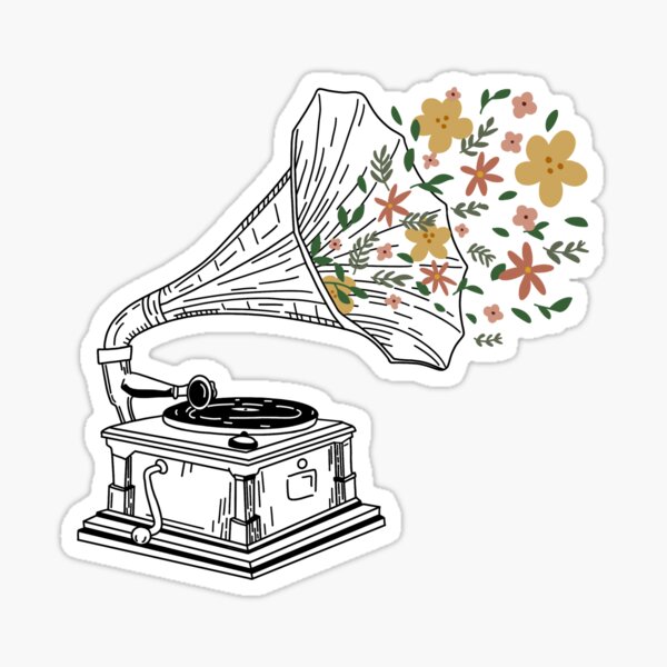 Vista previa del artículo con la obra «Gramófono con Flores», diseñado y vendido por Milli Co Studio.