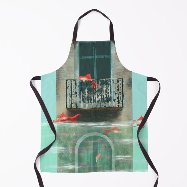 Item preview, Surrealistic half-submerged house with gold fishes designed and sold by JakoRila.
