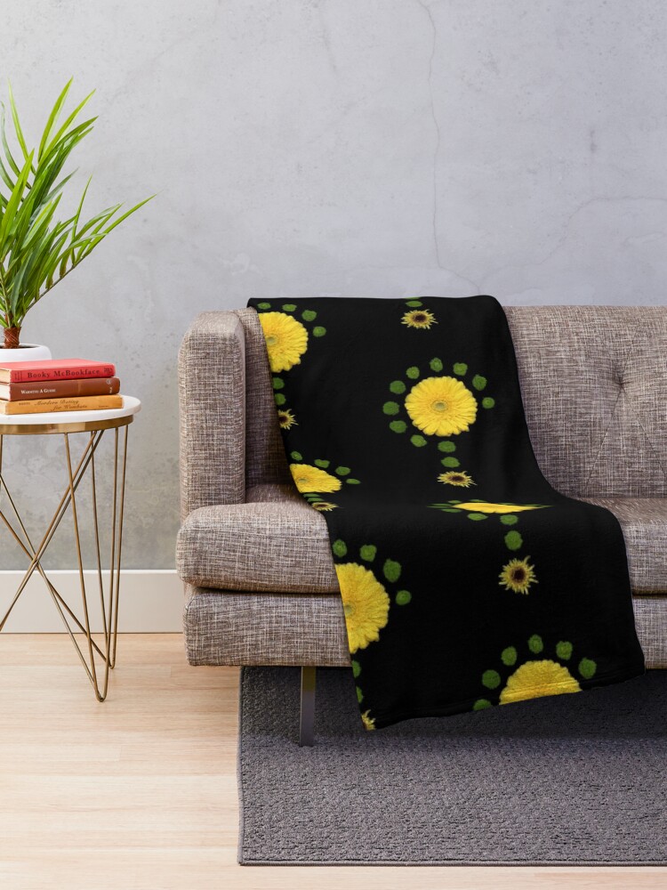 Thumbnail 2 of 6, Throw Blanket, Daisy Glyph Dark Floral designed and sold by LindasPhotoArt.