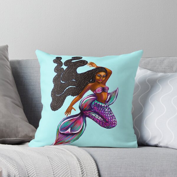 Item preview, mermaid with flowing braids, brown eyes curly Afro hair and caramel brown skin. Black mermaid designed and sold by Artonmytee.