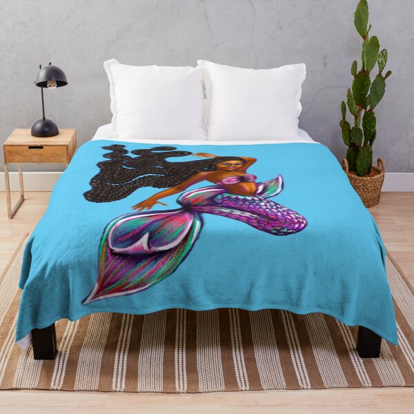 Item preview, mermaid with flowing braids, brown eyes curly Afro hair and caramel brown skin. Black mermaid designed and sold by Artonmytee.