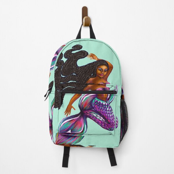 Item preview, mermaid with flowing braids, brown eyes curly Afro hair and caramel brown skin. Black mermaid designed and sold by Artonmytee.