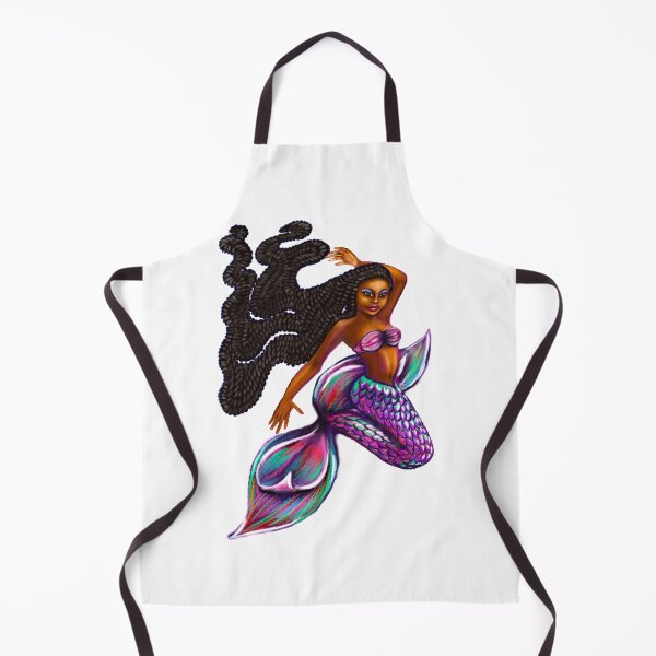 Item preview, mermaid with flowing braids, brown eyes curly Afro hair and caramel brown skin. Black mermaid designed and sold by Artonmytee.