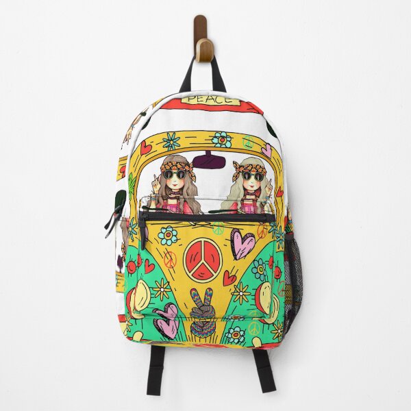 HIPPIE: GROOVY HIPPIE CHICK GIRLS OUT FOR A DRIVE IN RETRO VAN Backpack