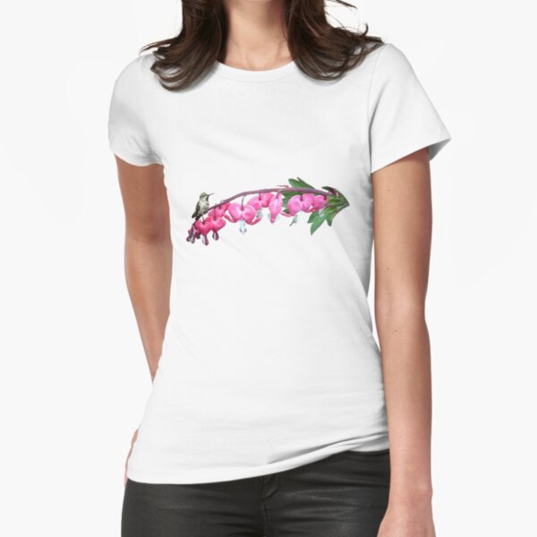 Humming Bird on Pink Bleedingheart Fitted T-Shirt