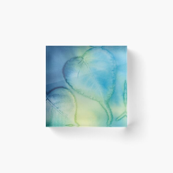 Blue and Green Leaves Watercolor Painting Acrylic Block