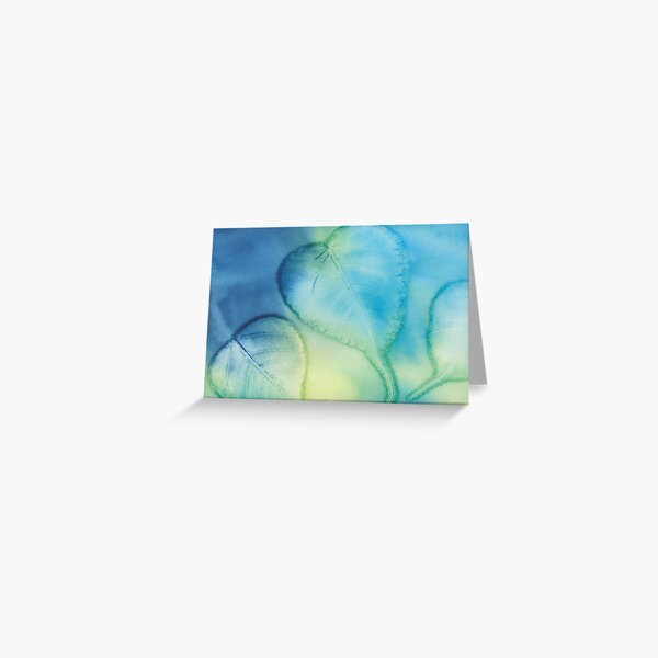 Blue and Green Leaves Watercolor Painting  Greeting Card