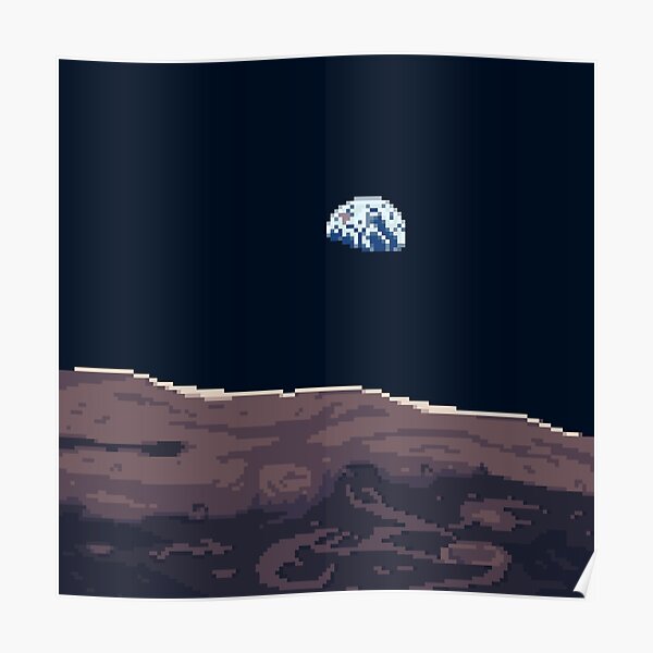 Pixel Moon and Earth Poster