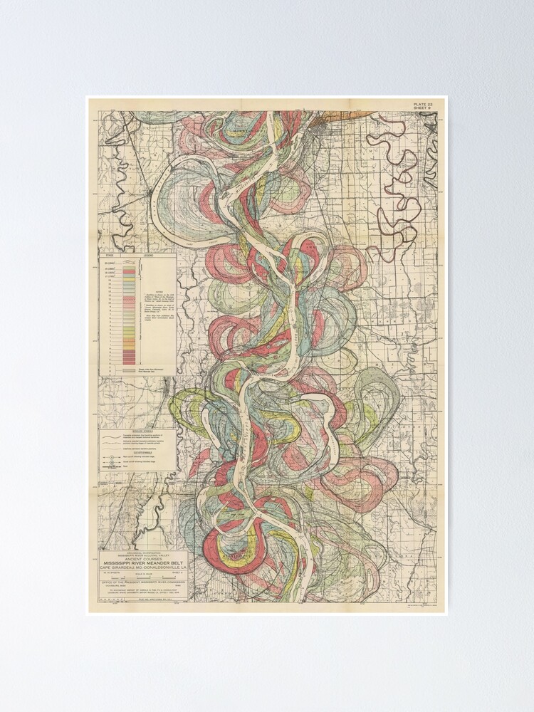 Thumbnail 1 of 3, Poster, Harold Fisk, 1944 - Ancient Courses: Mississippi River Meander Belt, Plate 22 Sheet 9 designed and sold by VISIBLECREATION.