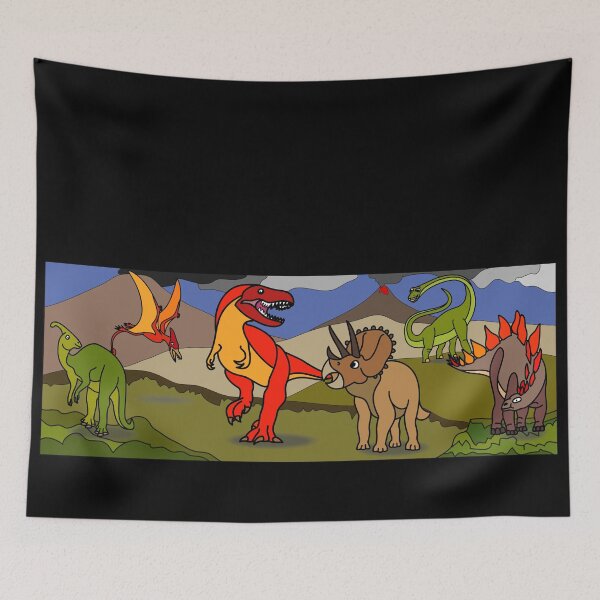 Item preview, Dinosaur Landscape with Tyrannosaurus, Stegosaurus, Triceratops, Brachiosaurus, Pterodactyl & Parasaurolophus designed and sold by BOLD-Australia.