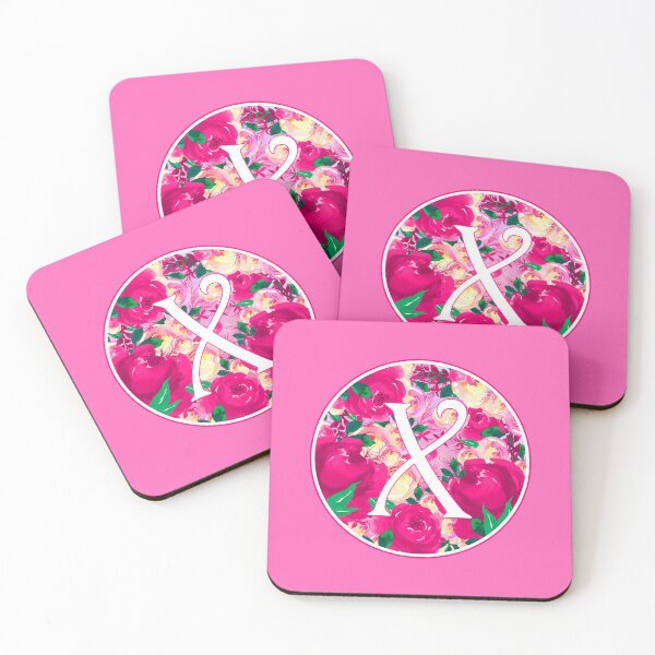 Item preview, The Letter 'X' Pink Flower Watercolor Circle Monogram designed and sold by Bumblefuzzies.